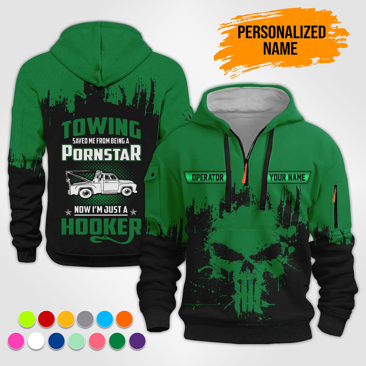 Personalized Name Tow Truck American 3D Quarter Zip Hoodie RN194