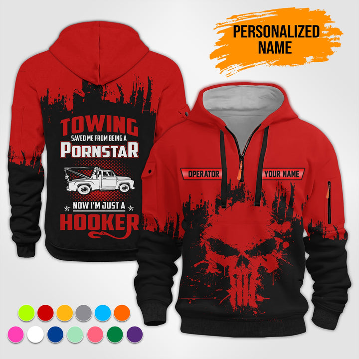 Personalized Name Tow Truck American 3D Quarter Zip Hoodie RN194