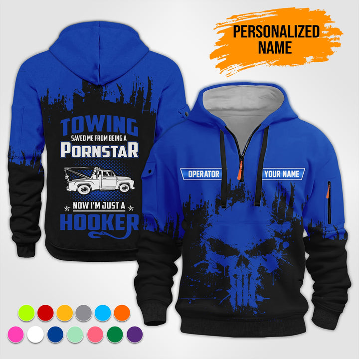 Personalized Name Tow Truck American 3D Quarter Zip Hoodie RN194