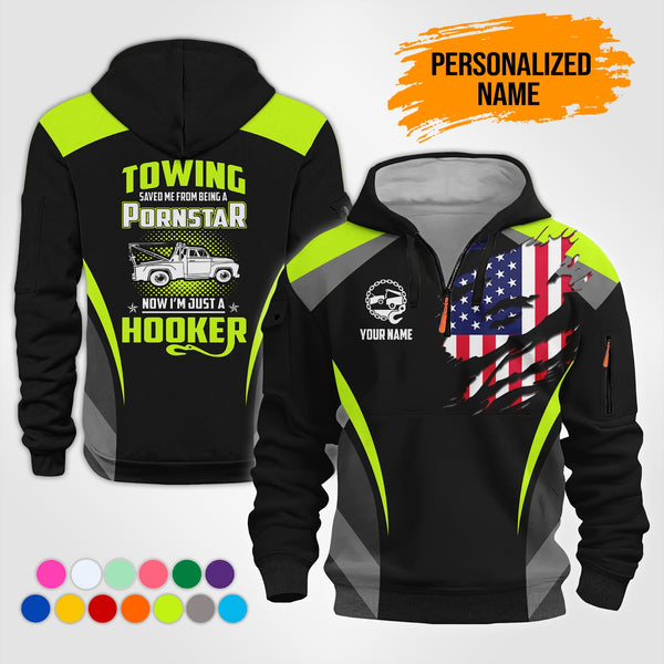 Personalized Name Love Tow Truck 3D Printed Quarter Zip Hoodie NB330