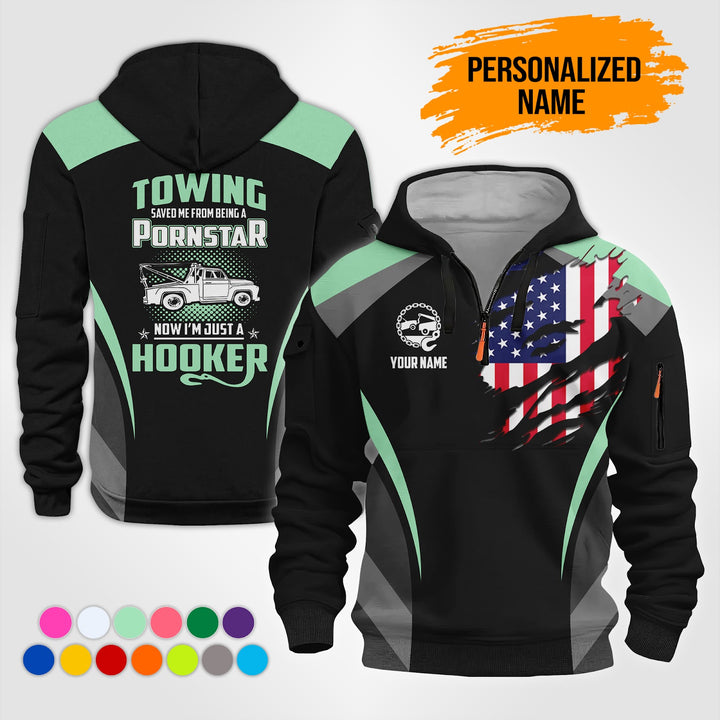 Personalized Name Love Tow Truck 3D Printed Quarter Zip Hoodie NB330