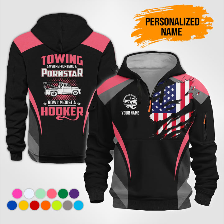 Personalized Name Love Tow Truck 3D Printed Quarter Zip Hoodie NB330