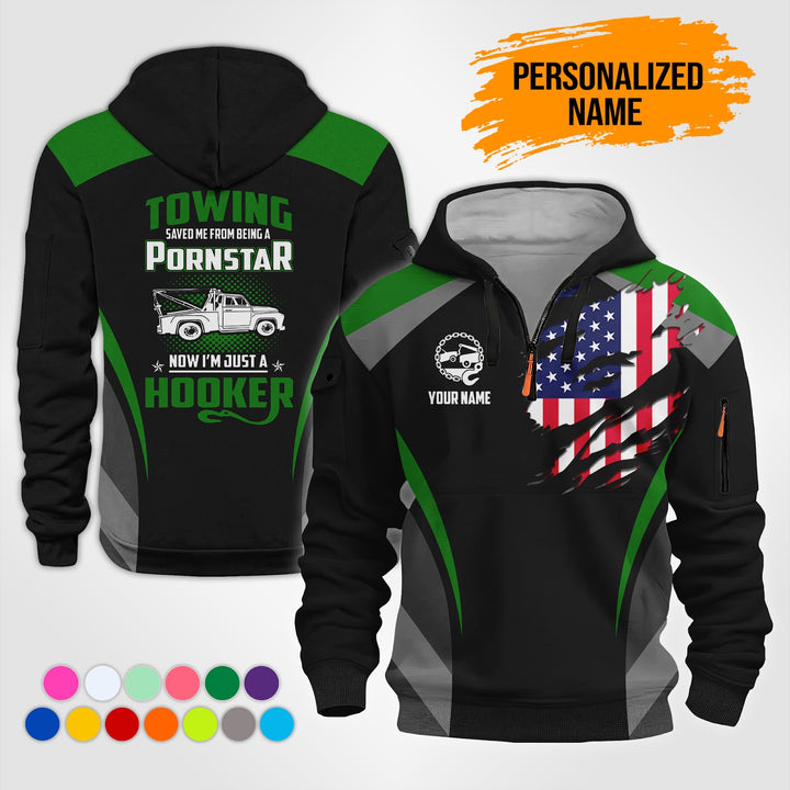 Personalized Name Love Tow Truck 3D Printed Quarter Zip Hoodie NB330