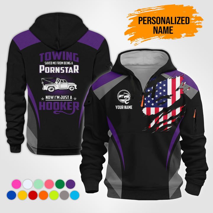 Personalized Name Love Tow Truck 3D Printed Quarter Zip Hoodie NB330