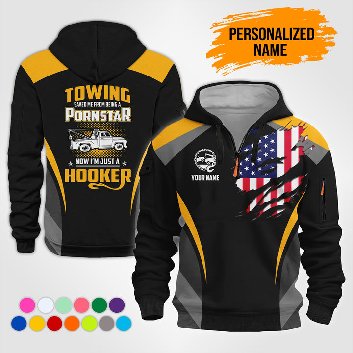 Personalized Name Love Tow Truck 3D Printed Quarter Zip Hoodie NB330