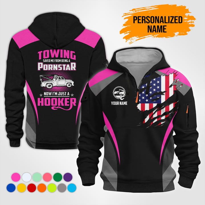 Personalized Name Love Tow Truck 3D Printed Quarter Zip Hoodie NB330
