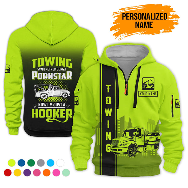 Personalized Name Tow Truck American 3D Quarter Zip Hoodie AZ758