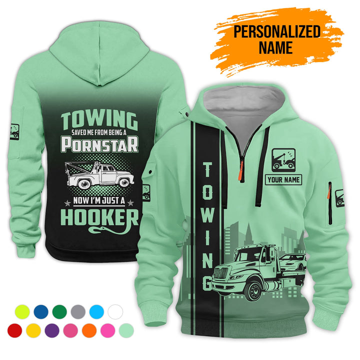 Personalized Name Tow Truck American 3D Quarter Zip Hoodie AZ758