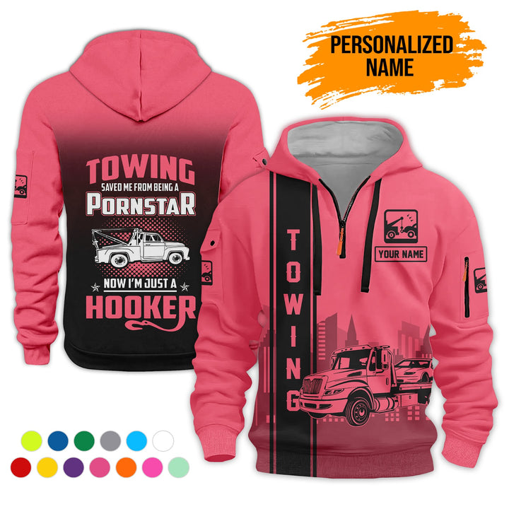 Personalized Name Tow Truck American 3D Quarter Zip Hoodie AZ758