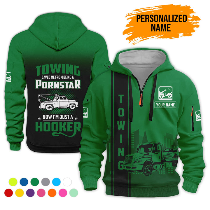 Personalized Name Tow Truck American 3D Quarter Zip Hoodie AZ758