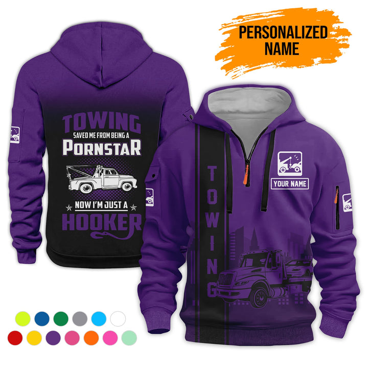 Personalized Name Tow Truck American 3D Quarter Zip Hoodie AZ758