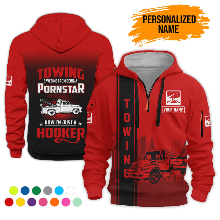 Personalized Name Tow Truck American 3D Quarter Zip Hoodie AZ758