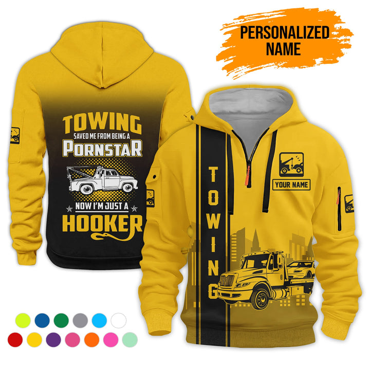 Personalized Name Tow Truck American 3D Quarter Zip Hoodie AZ758