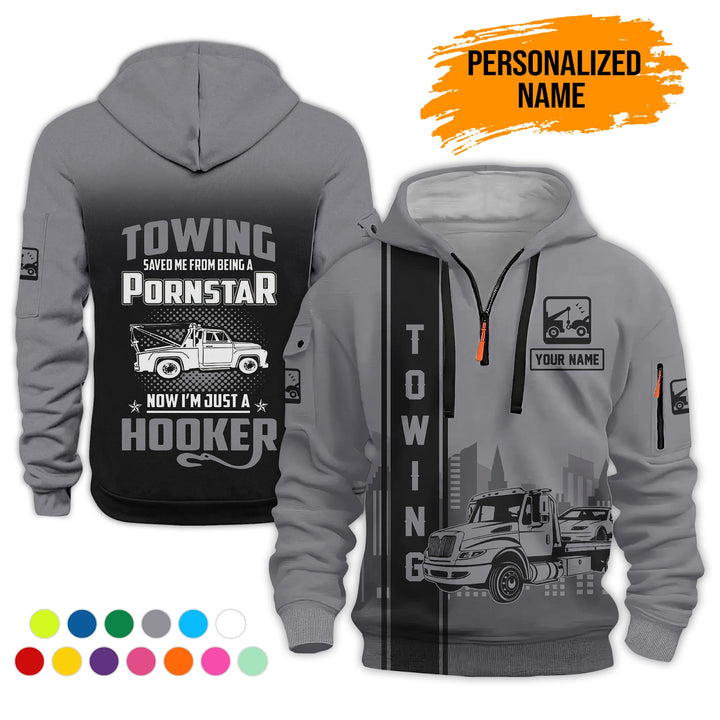 Personalized Name Tow Truck American 3D Quarter Zip Hoodie AZ758