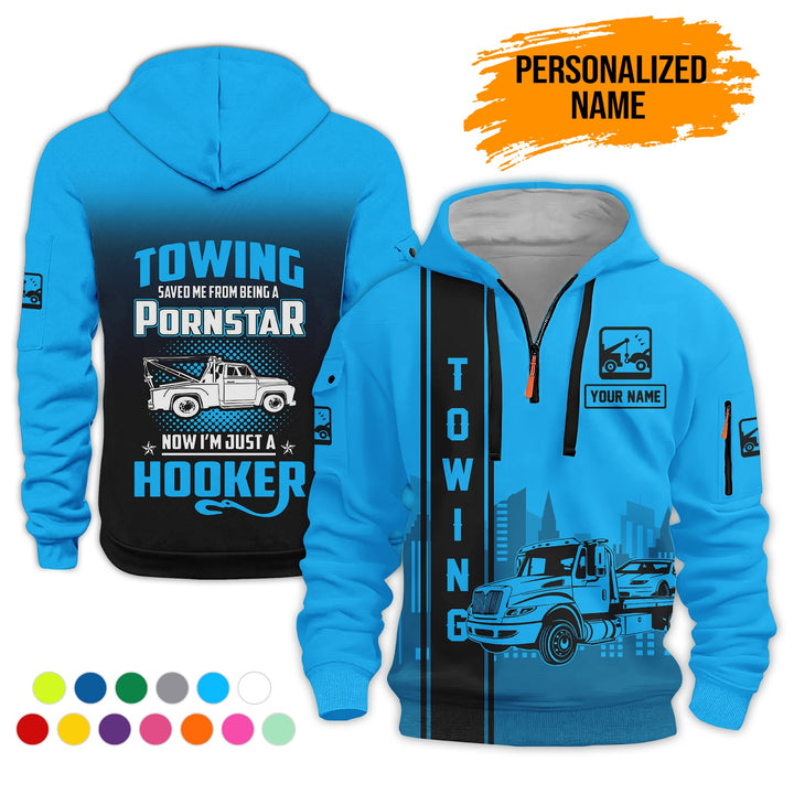 Personalized Name Tow Truck American 3D Quarter Zip Hoodie AZ758