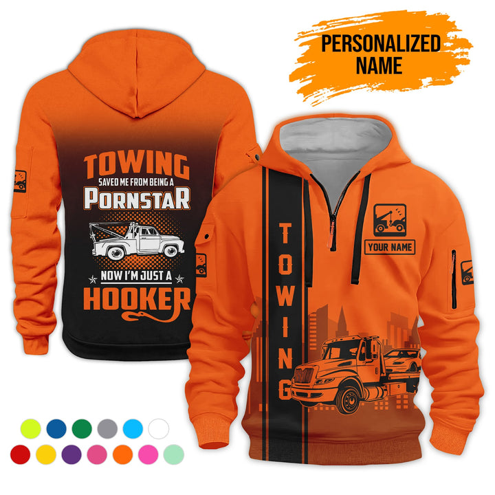 Personalized Name Tow Truck American 3D Quarter Zip Hoodie AZ758