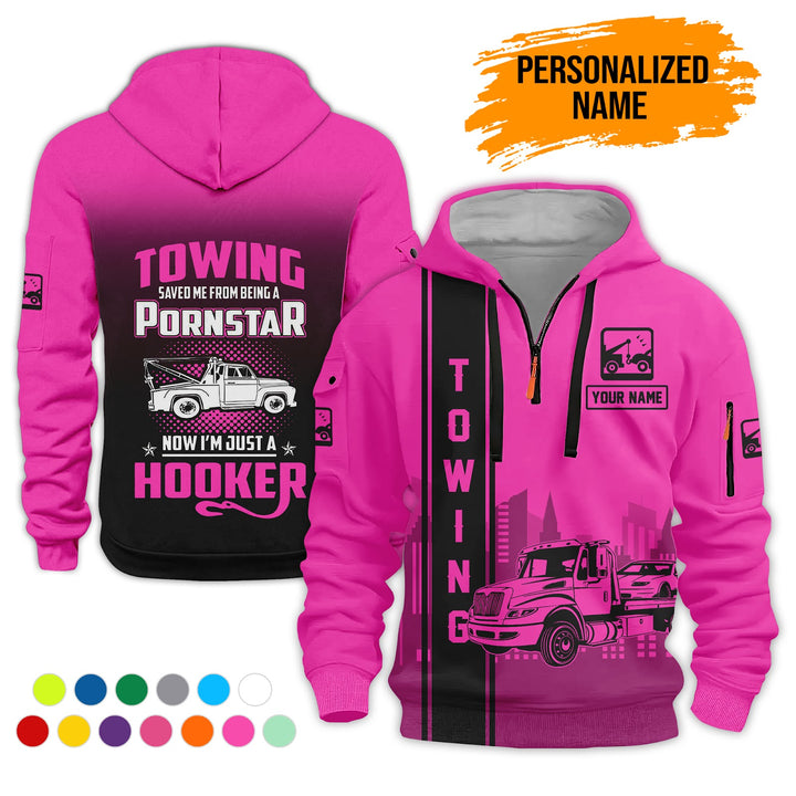 Personalized Name Tow Truck American 3D Quarter Zip Hoodie AZ758