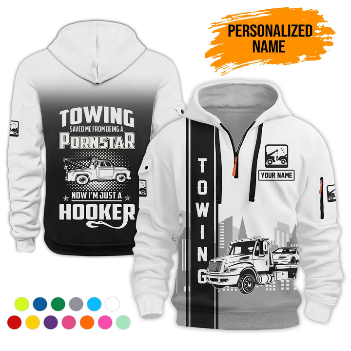 Personalized Name Tow Truck American 3D Quarter Zip Hoodie AZ758