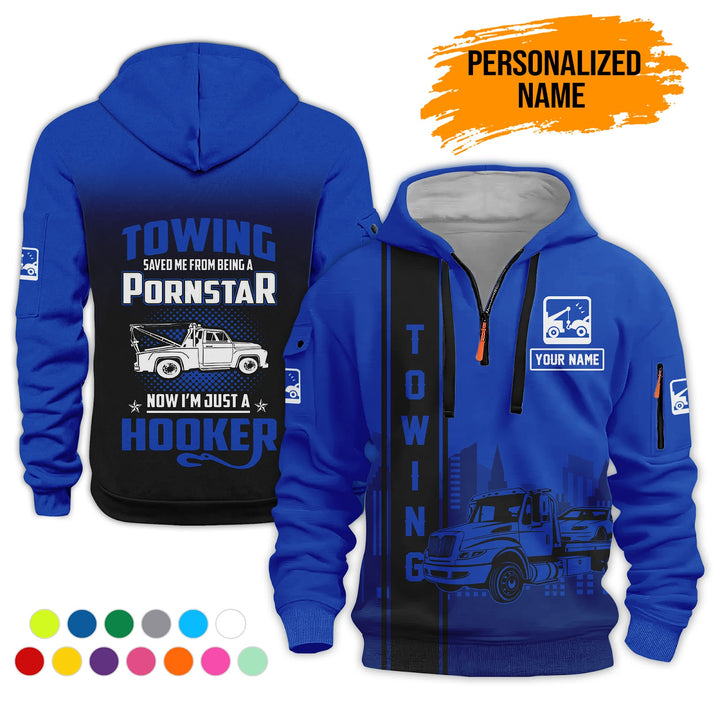 Personalized Name Tow Truck American 3D Quarter Zip Hoodie AZ758