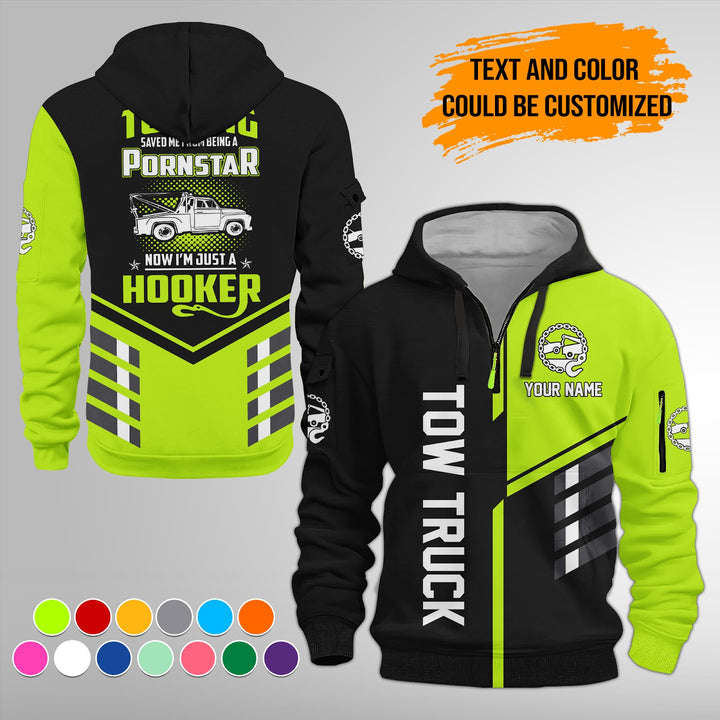 Personalized Name Tow Truck American 3D Quarter Zip Hoodie FY743