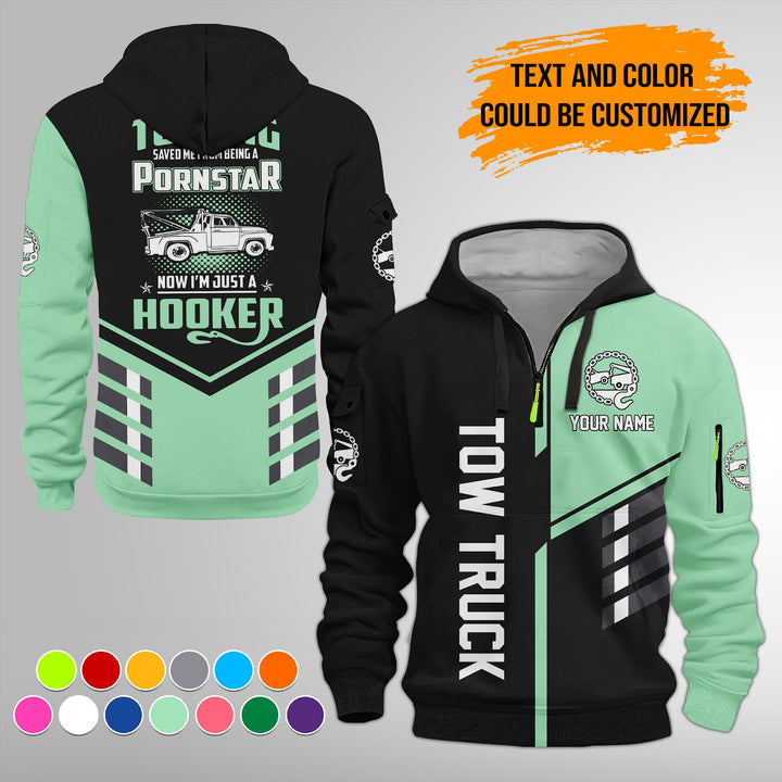 Personalized Name Tow Truck American 3D Quarter Zip Hoodie FY743