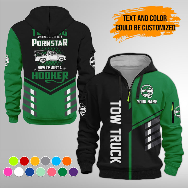Personalized Name Tow Truck American 3D Quarter Zip Hoodie FY743