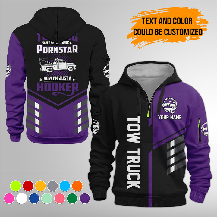 Personalized Name Tow Truck American 3D Quarter Zip Hoodie FY743