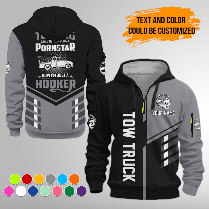 Personalized Name Tow Truck American 3D Quarter Zip Hoodie FY743