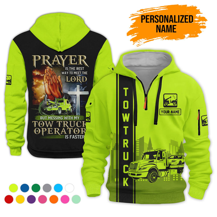 Personalized Name Tow Truck American 3D Quarter Zip Hoodie AZ781