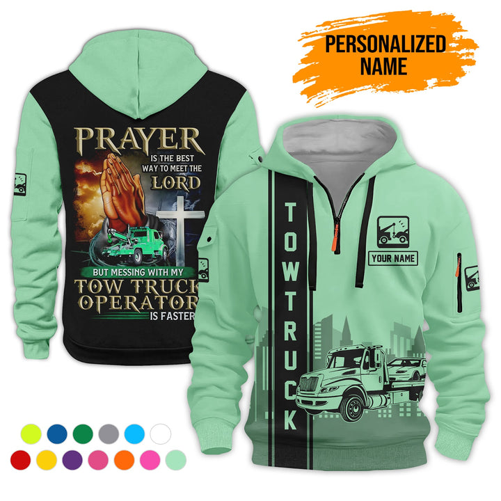 Personalized Name Tow Truck American 3D Quarter Zip Hoodie AZ781
