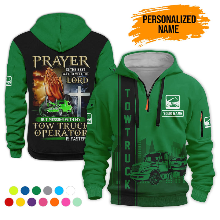Personalized Name Tow Truck American 3D Quarter Zip Hoodie AZ781