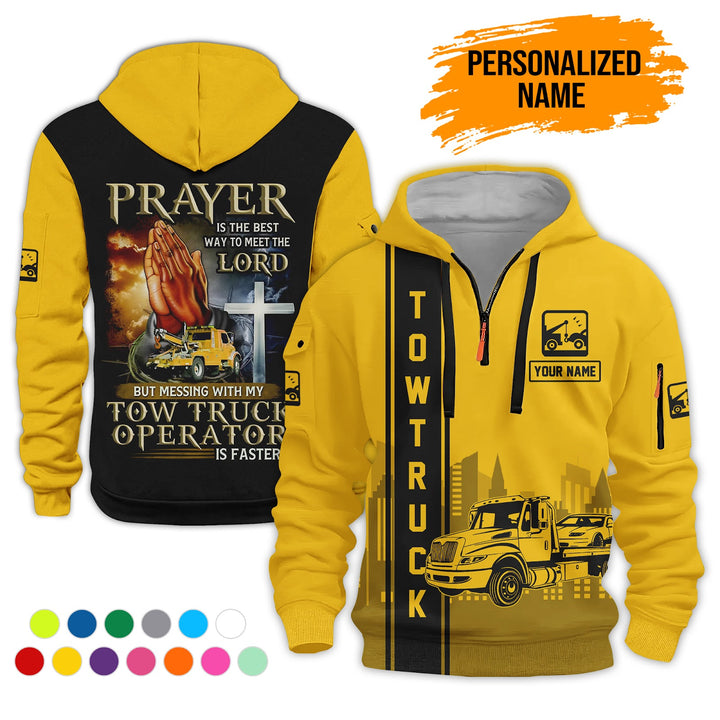 Personalized Name Tow Truck American 3D Quarter Zip Hoodie AZ781
