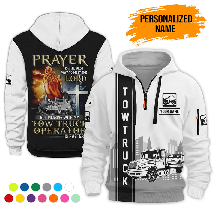 Personalized Name Tow Truck American 3D Quarter Zip Hoodie AZ781