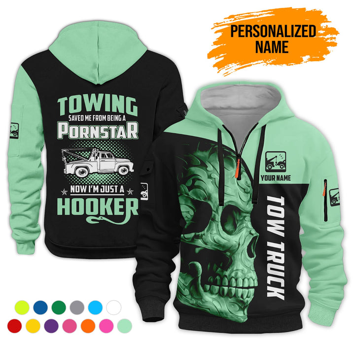 Personalized Name Tow Truck American 3D Quarter Zip Hoodie AZ783