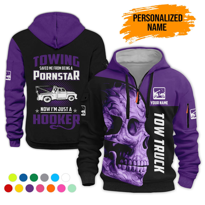 Personalized Name Tow Truck American 3D Quarter Zip Hoodie AZ783