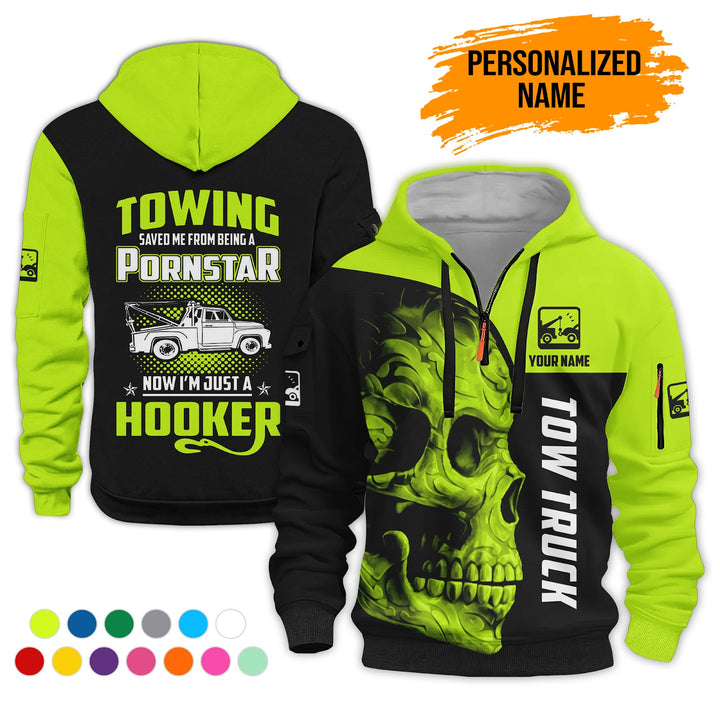 Personalized Name Tow Truck American 3D Quarter Zip Hoodie AZ783