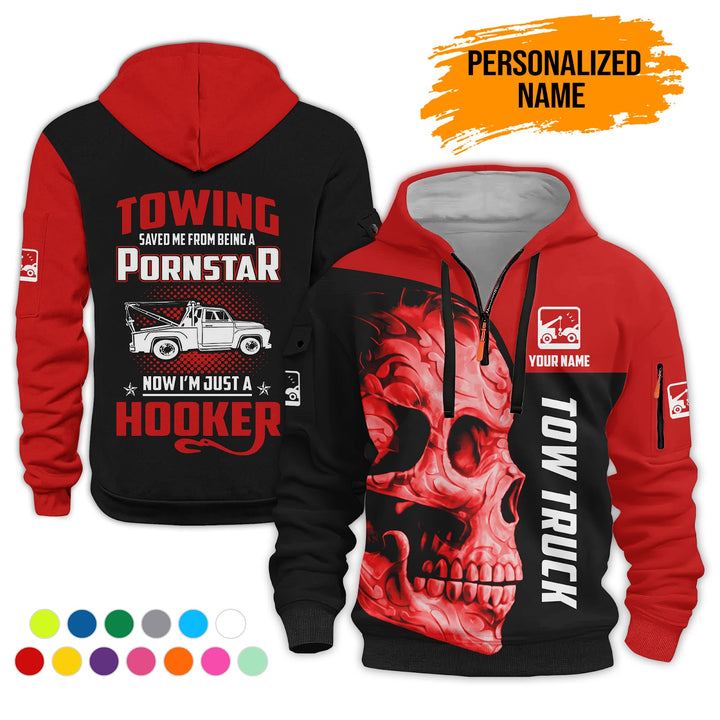 Personalized Name Tow Truck American 3D Quarter Zip Hoodie AZ783