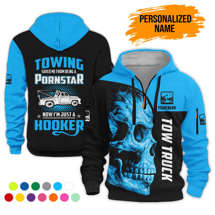 Personalized Name Tow Truck American 3D Quarter Zip Hoodie AZ783
