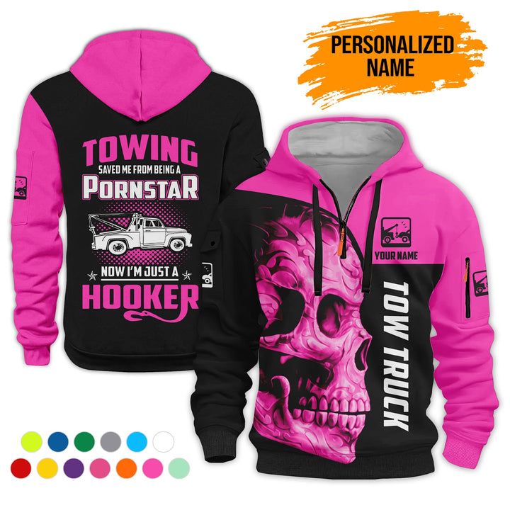 Personalized Name Tow Truck American 3D Quarter Zip Hoodie AZ783
