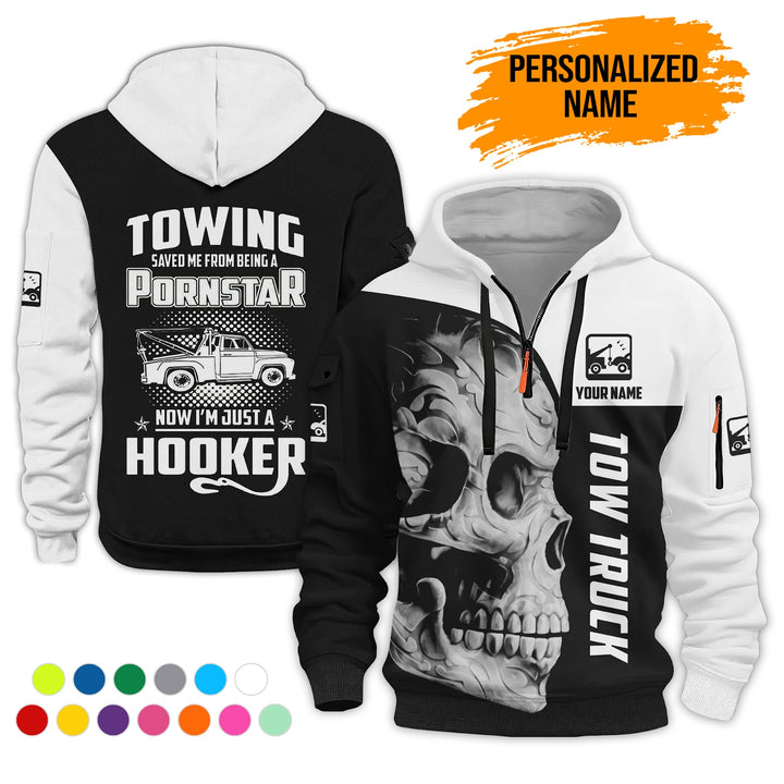 Personalized Name Tow Truck American 3D Quarter Zip Hoodie AZ783