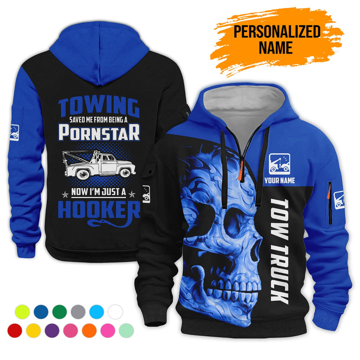 Personalized Name Tow Truck American 3D Quarter Zip Hoodie AZ783