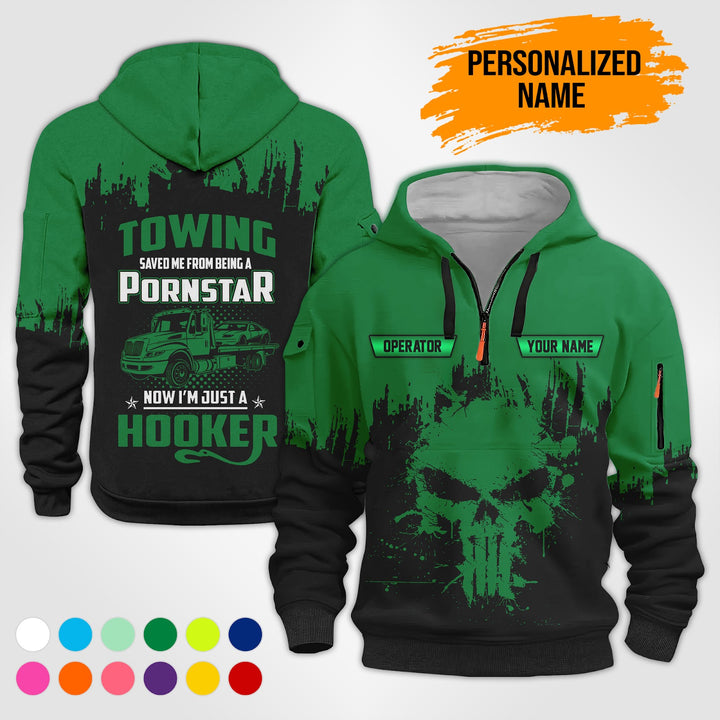 Personalized Name Tow Truck American 3D Quarter Zip Hoodie AU49