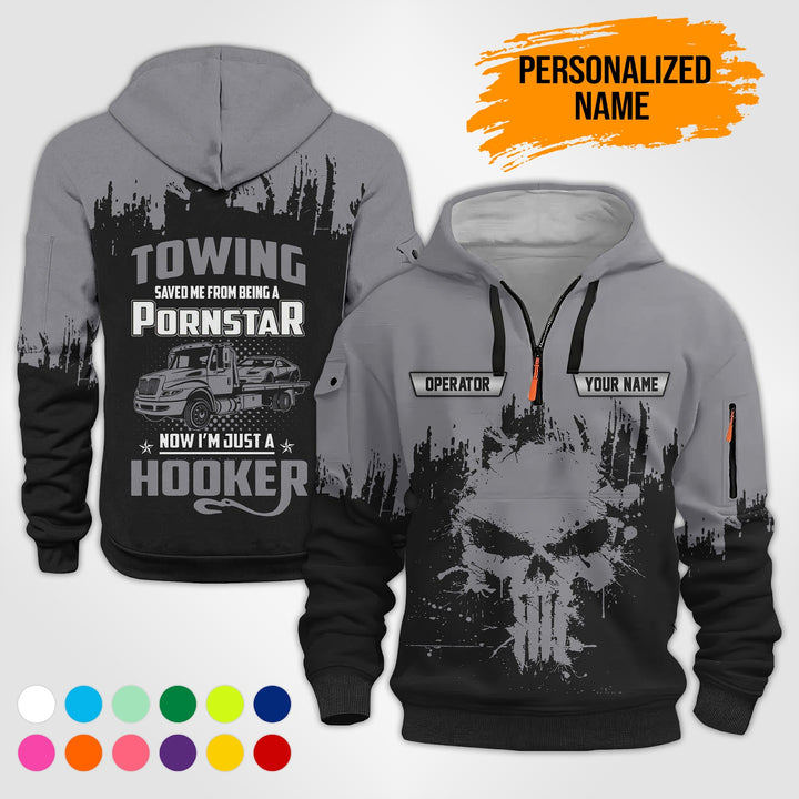 Personalized Name Tow Truck American 3D Quarter Zip Hoodie AU49