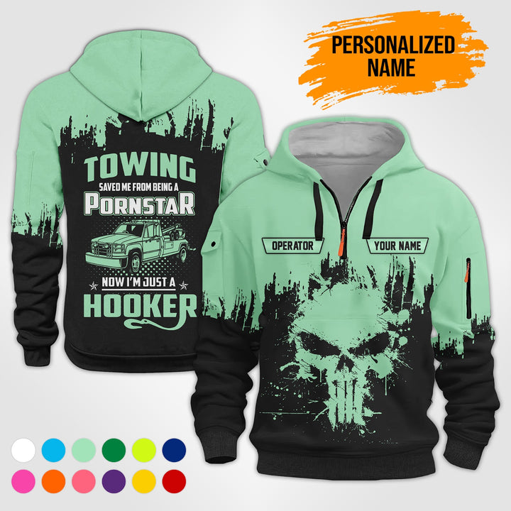 Personalized Name Tow Truck American 3D Quarter Zip Hoodie  AU51