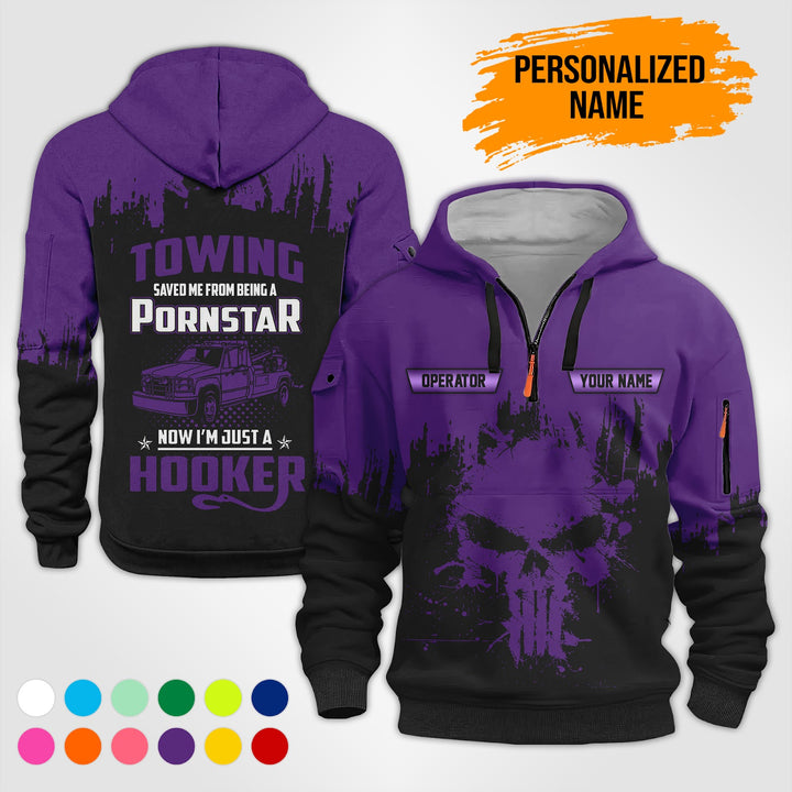 Personalized Name Tow Truck American 3D Quarter Zip Hoodie  AU51