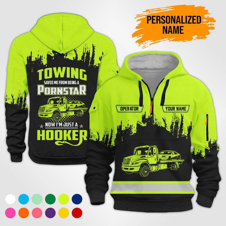 Personalized Name Tow Truck American 3D Quarter Zip Hoodie AU52