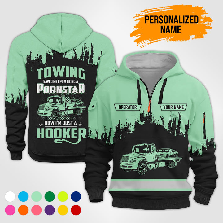 Personalized Name Tow Truck American 3D Quarter Zip Hoodie AU52