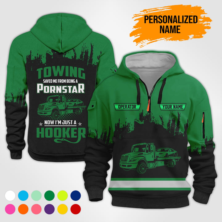 Personalized Name Tow Truck American 3D Quarter Zip Hoodie AU52