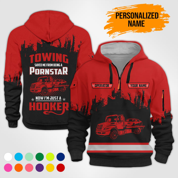 Personalized Name Tow Truck American 3D Quarter Zip Hoodie AU52