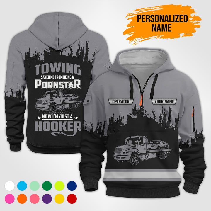 Personalized Name Tow Truck American 3D Quarter Zip Hoodie AU52